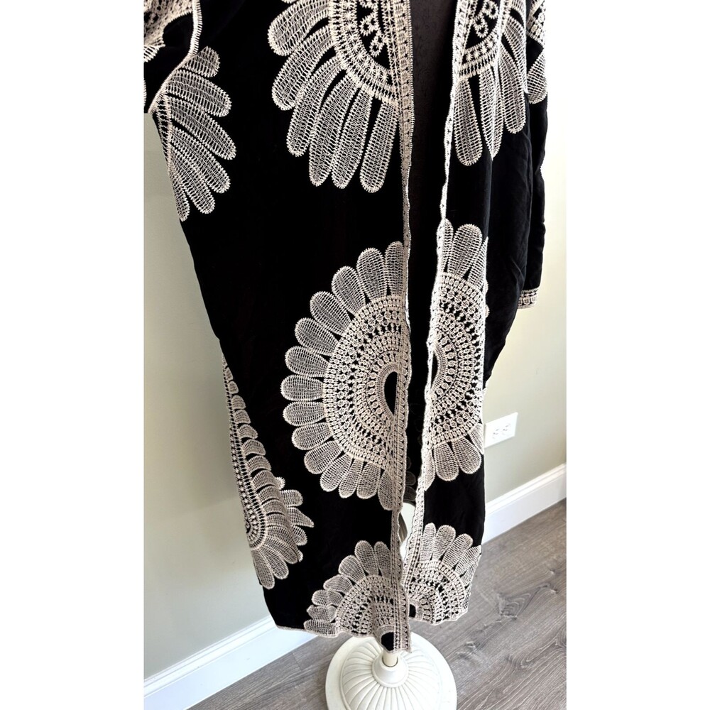 Black Embroidered Kimono Duster Open Front Size XL by Pinky - Picture 6 of 10